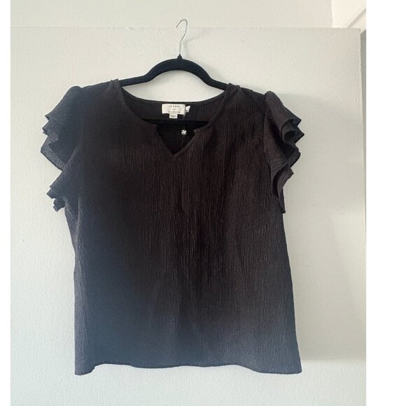 Molly Bracken La Soir Black Ruffle Texture Top / Blouse - Picture 3 of 7